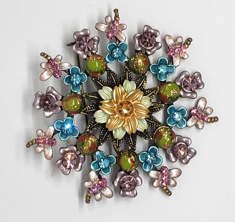 Stunning Vintage Floral Brooch with Butterflies - Large