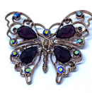 Gorgeous Goldtone Purple Black Rhinestone Butterfly Brooch - STUNNING