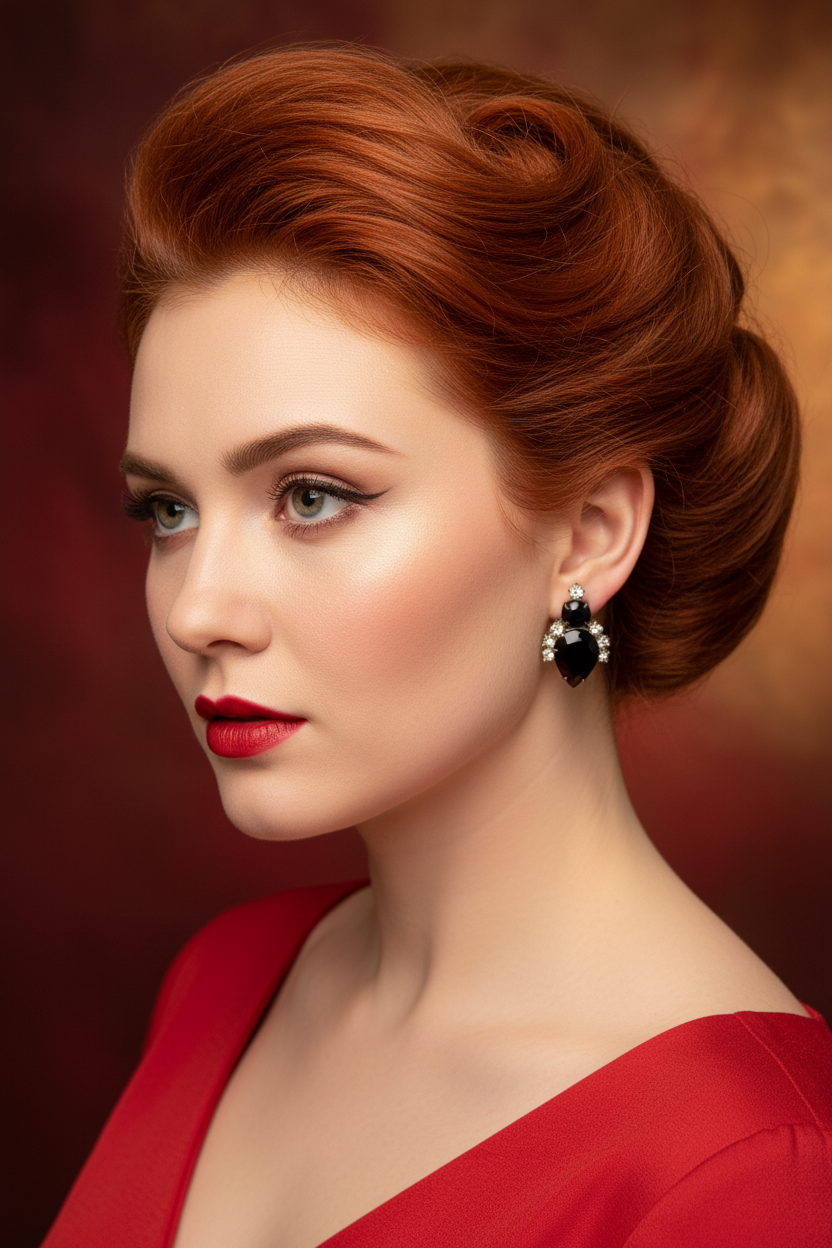 1950s woman wearing tiny 1-inch earrings