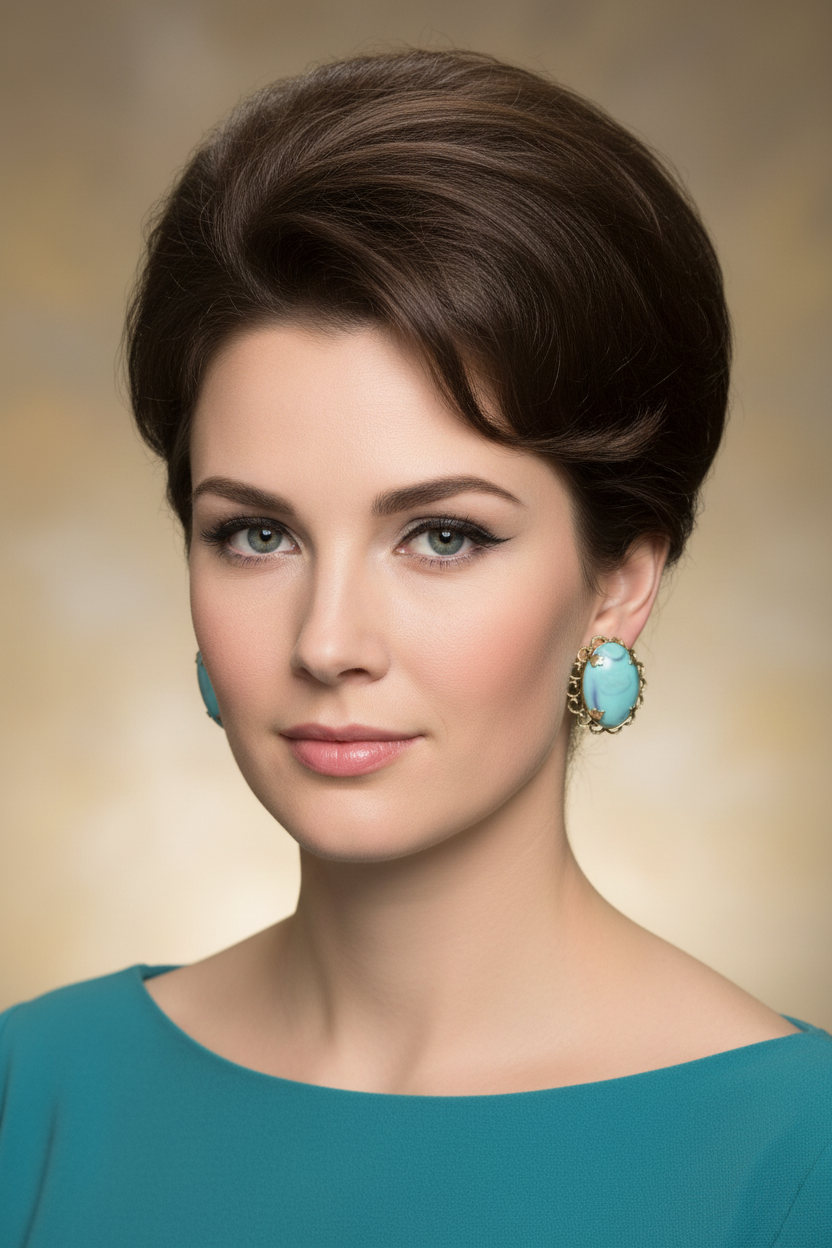 1960s woman wearing turquoise earrings