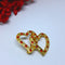 Gorgeous Double Heart Gold Tone Brooch with Red and Clear Rhinestones