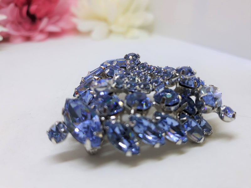 Dazzling Sea Blue Marquis Rhinestone Triangle Brooch - Vintage Glamour Piece