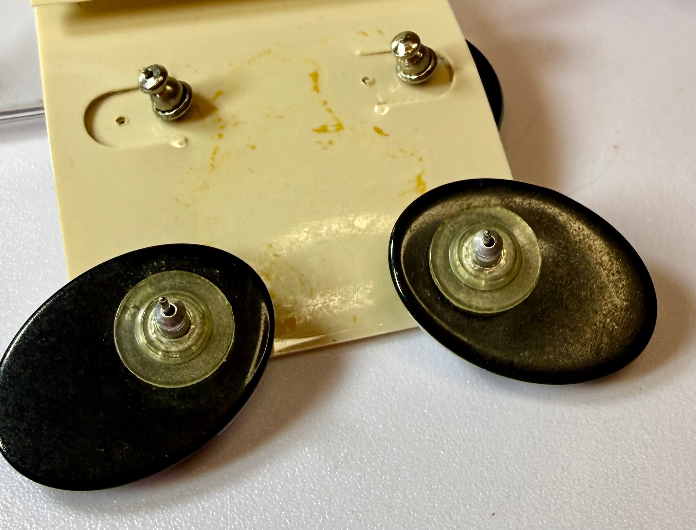 Black Pierced Earrings Collection, Two pairs, one two-toned, 1960s Fashion - Peppermint-Twist-Vintage.com