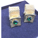 Gorgeous, Gold Tone Buckle Cuff Links with Emerald Stone