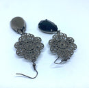 Vintage Inspired Goth, Dangle Earrings - Pierced. Goth, Victorian Style, Black, Lucite and Silvertone