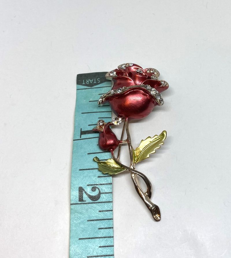 Stunning Rose Brooch, Vintage with Rhinestones