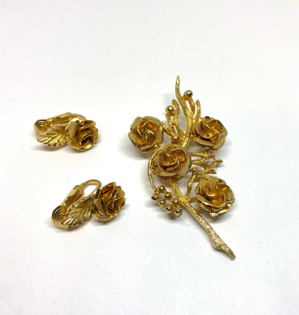 Coro Signed Vintage Floral Brooch, 1950s's Large, Elegance, Mid Century Modern Treasure with earrings