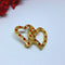 Gorgeous Double Heart Gold Tone Brooch with Red and Clear Rhinestones