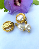 Kate Hinds, Fresh Water Pearl and Gold Dangle Clip-On Earrings