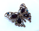 Gorgeous Goldtone Purple Black Rhinestone Butterfly Brooch - STUNNING