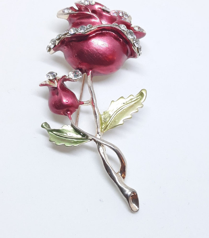 Stunning Rose Brooch, Vintage with Rhinestones