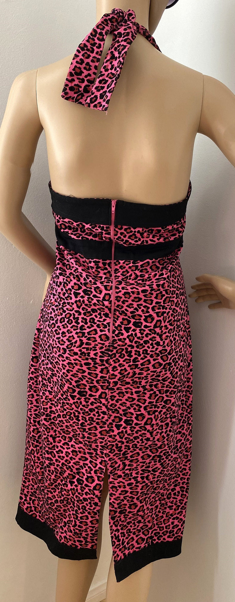 Collectif Pink and Black Leopard Print Pin-up Dress, Pencil Dress, In Mint Condition - Rockabilly, Pin-up, Punk, Size 14 US (18 UK)