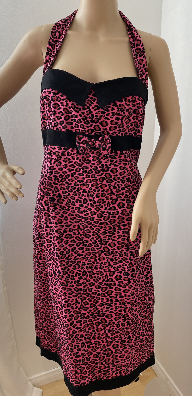 Collectif Pink and Black Leopard Print Pin-up Dress, Pencil Dress, In Mint Condition - Rockabilly, Pin-up, Punk, Size 14 US (18 UK)