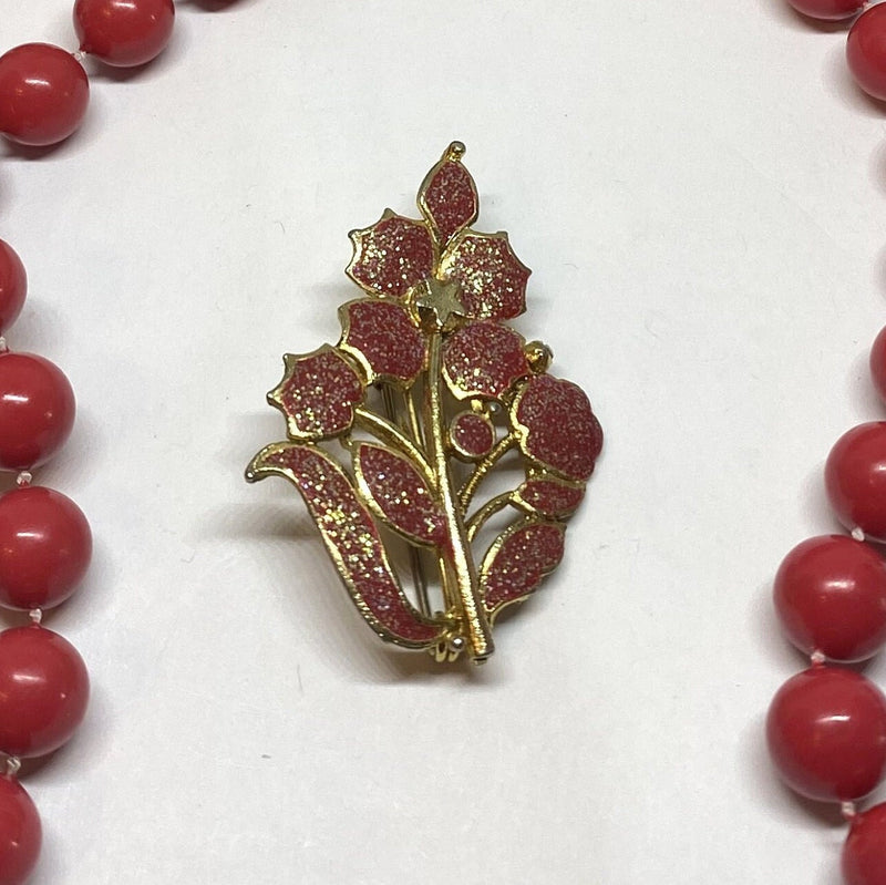 Gorgeous Sparkly Red Floral Brooch - 1960s Fashion, 1950s Fashion, Marvelous Mrs Maisel