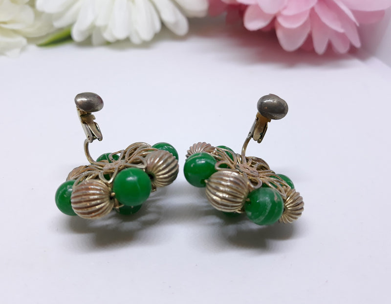 Gorgeous, CORO Signed Green and Gold Starburst Earrings - Clip-on Backing