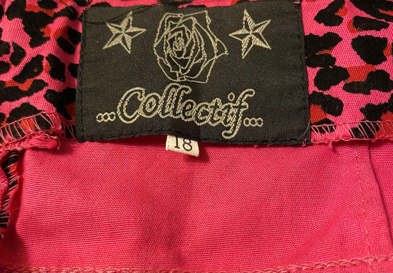 Collectif Pink and Black Leopard Print Pin-up Dress, Pencil Dress, In Mint Condition - Rockabilly, Pin-up, Punk, Size 14 US (18 UK)