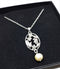 Silvertone Floral Pendant with Rhinestones and Simulated Antique Pearl with Necklace