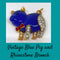 Shiny Blue Pig Brooch - Pin with Gold Trim and Rhinestones - Resin - Super Cute