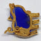 Shiny Blue Pig Brooch - Pin with Gold Trim and Rhinestones - Resin - Super Cute