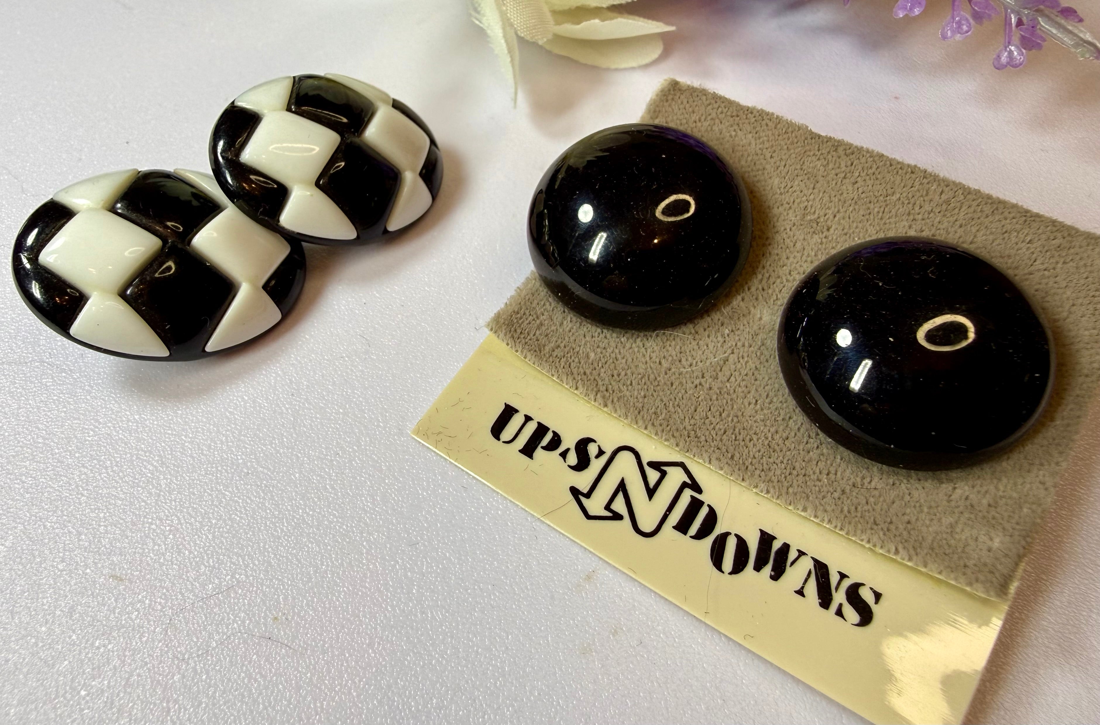 Black Pierced Earrings Collection, Two pairs, one two-toned, 1960s Fashion - Peppermint-Twist-Vintage.com