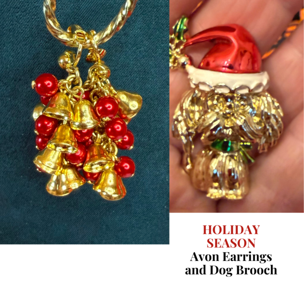 AVON Vintage Holiday Earrings, Clip-Ons and Dog Brooch