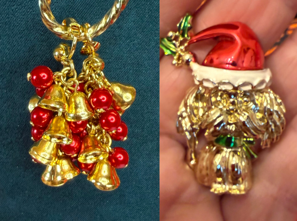 AVON Vintage Holiday Earrings, Clip-Ons and Dog Brooch