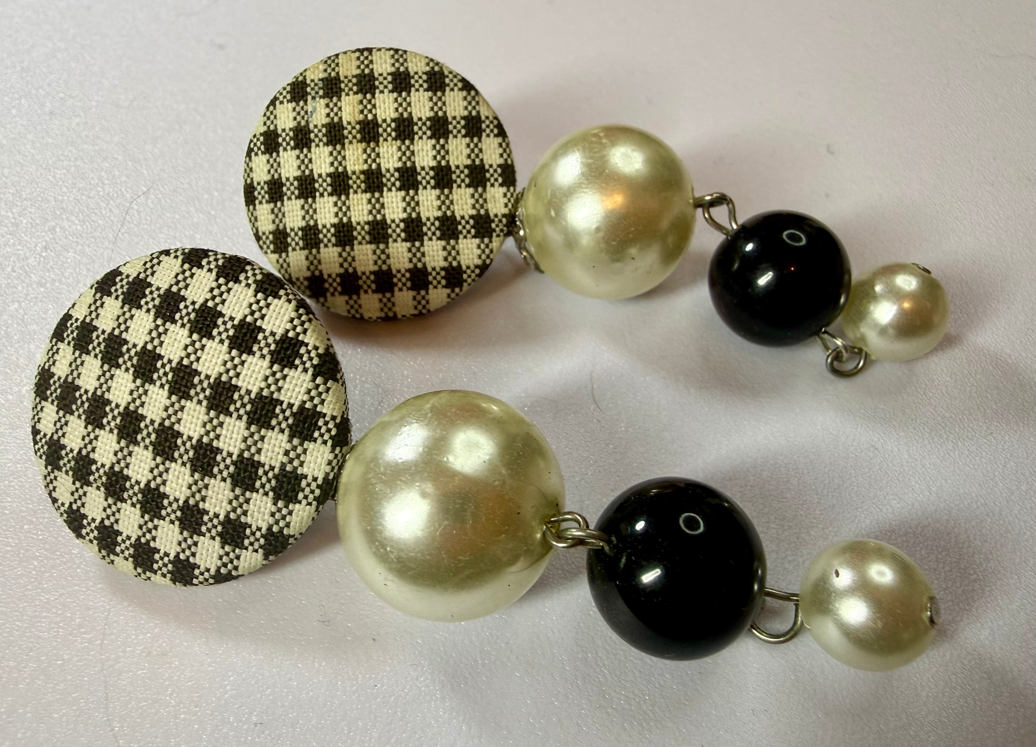 Gorgeous Dangle Black and White Earrings - Pierced