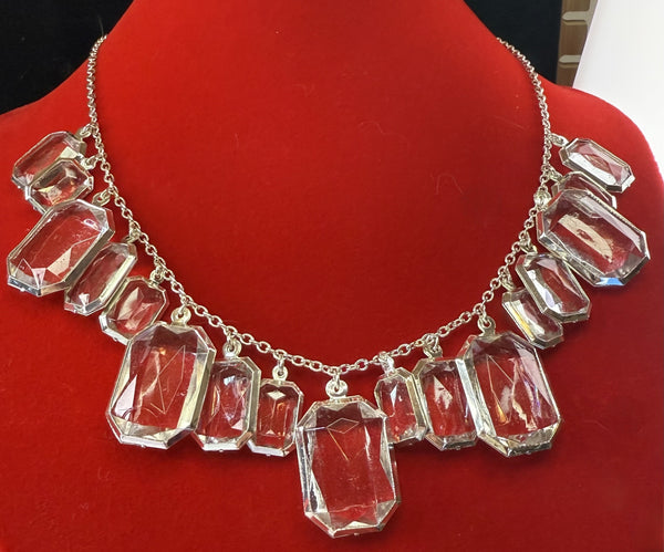 Avon - In Box Faceted Clear Bead Necklace with Carving