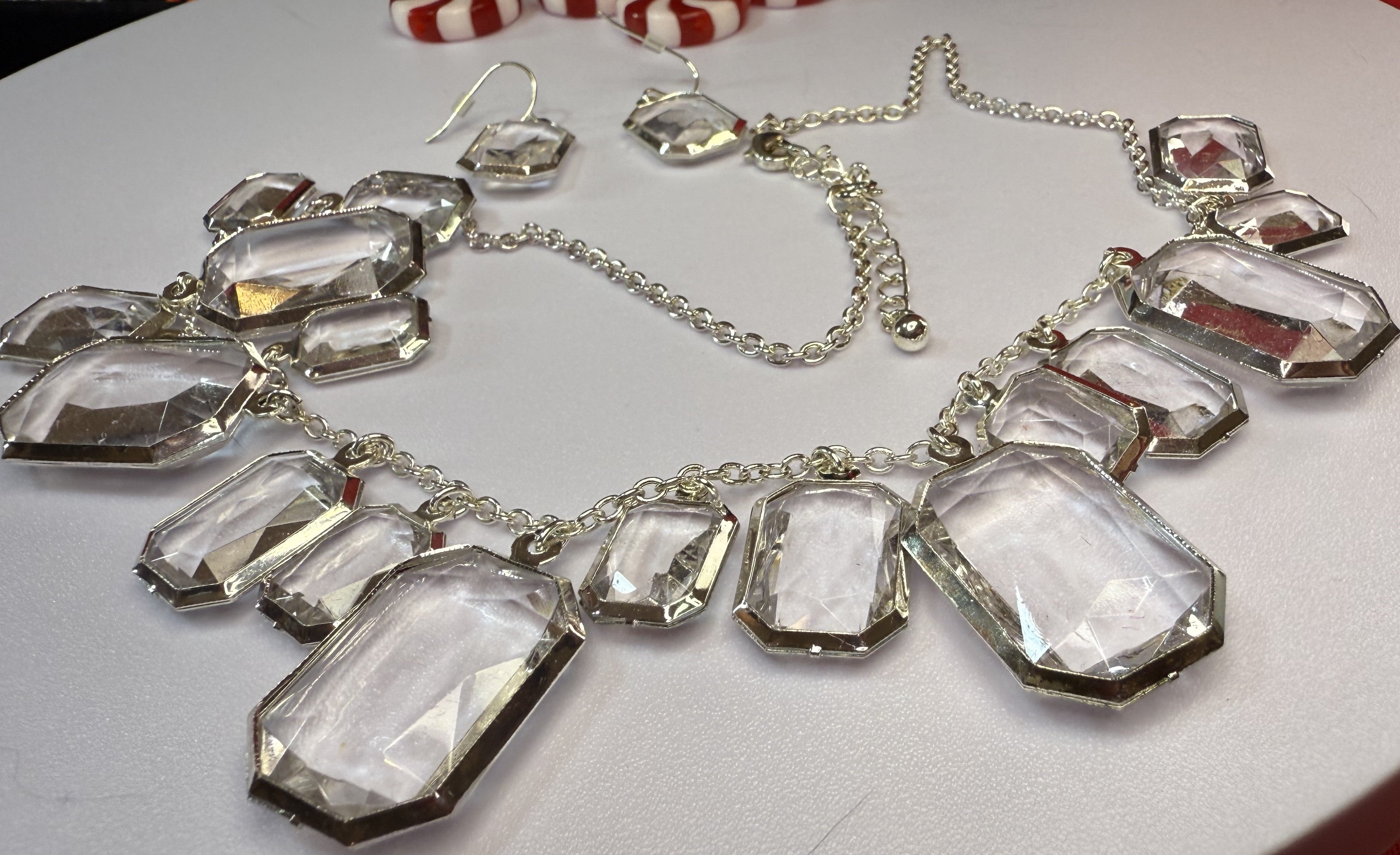 Avon - In Box Faceted Clear Bead Necklace with Carving