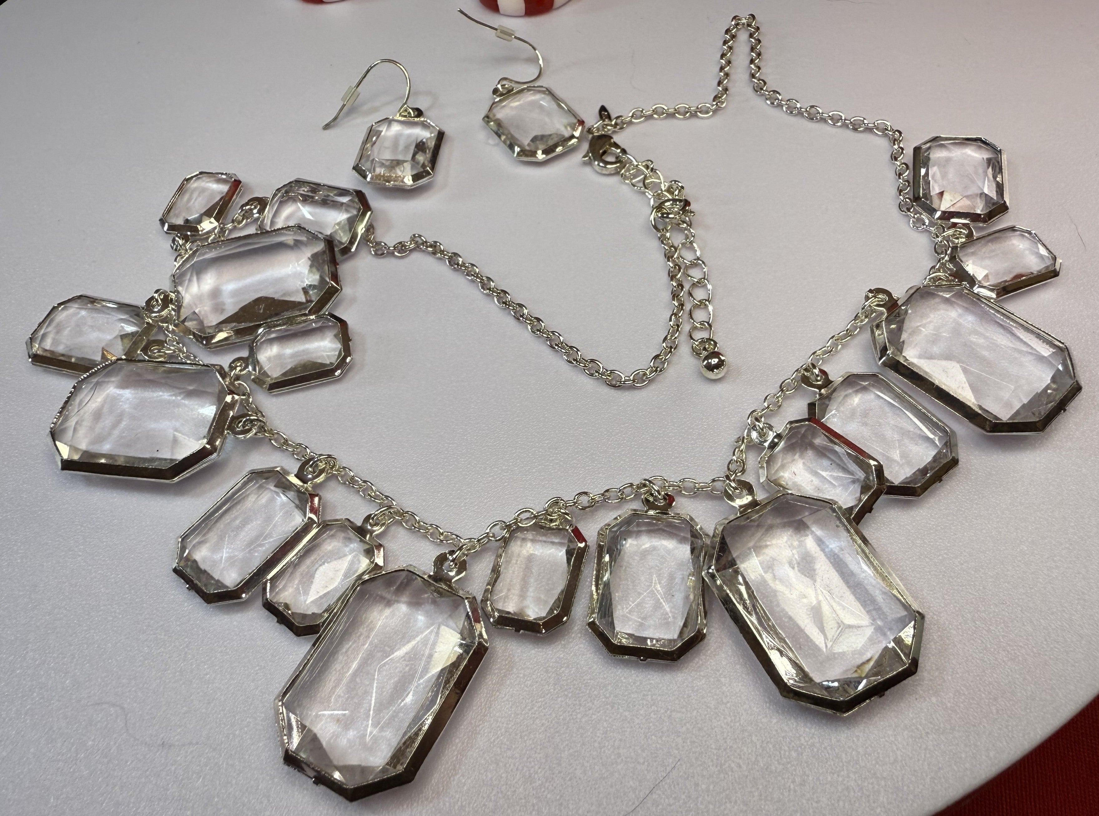 Avon - In Box Faceted Clear Bead Necklace with Carving