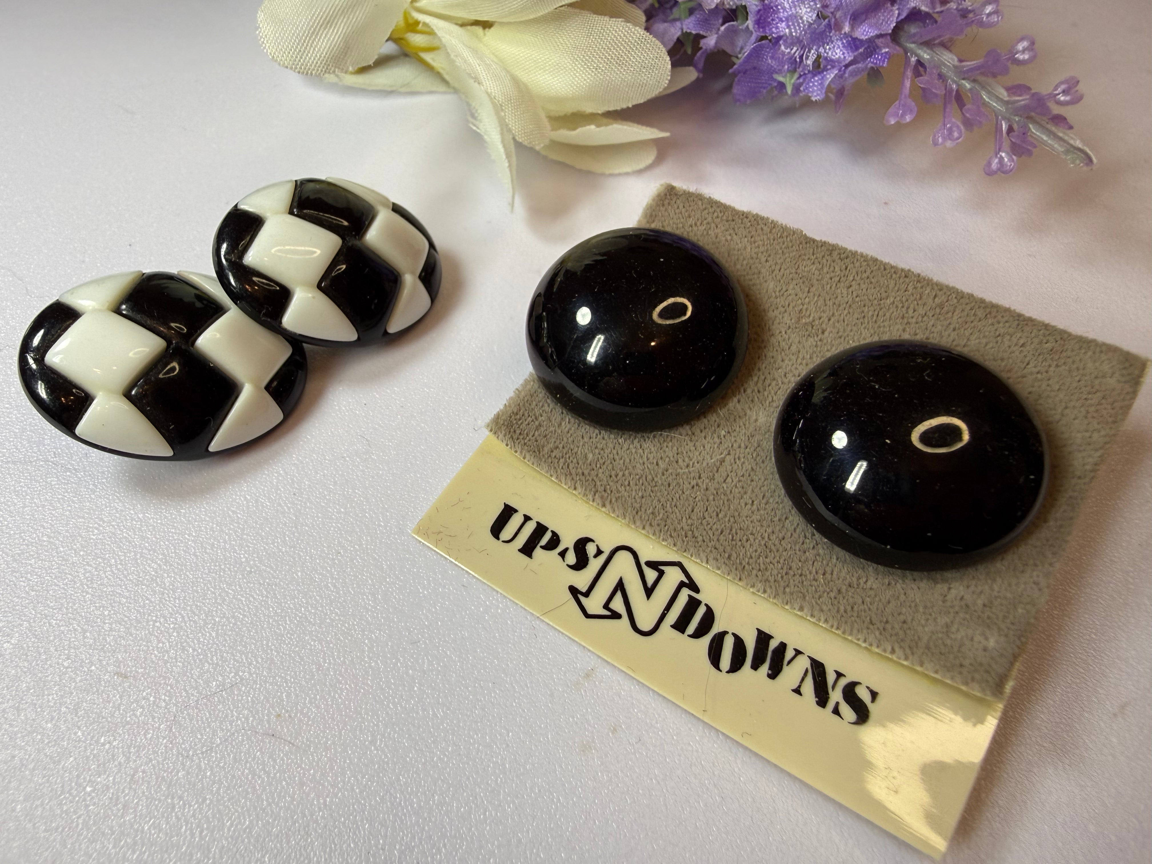 Black Pierced Earrings Collection, Two pairs, one two-toned, 1960s Fashion - Peppermint-Twist-Vintage.com