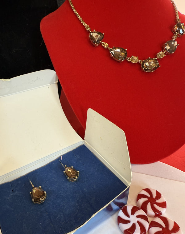 Avon - In Box, Topax Jewelry Set - Pierced Earrings and Neckalce