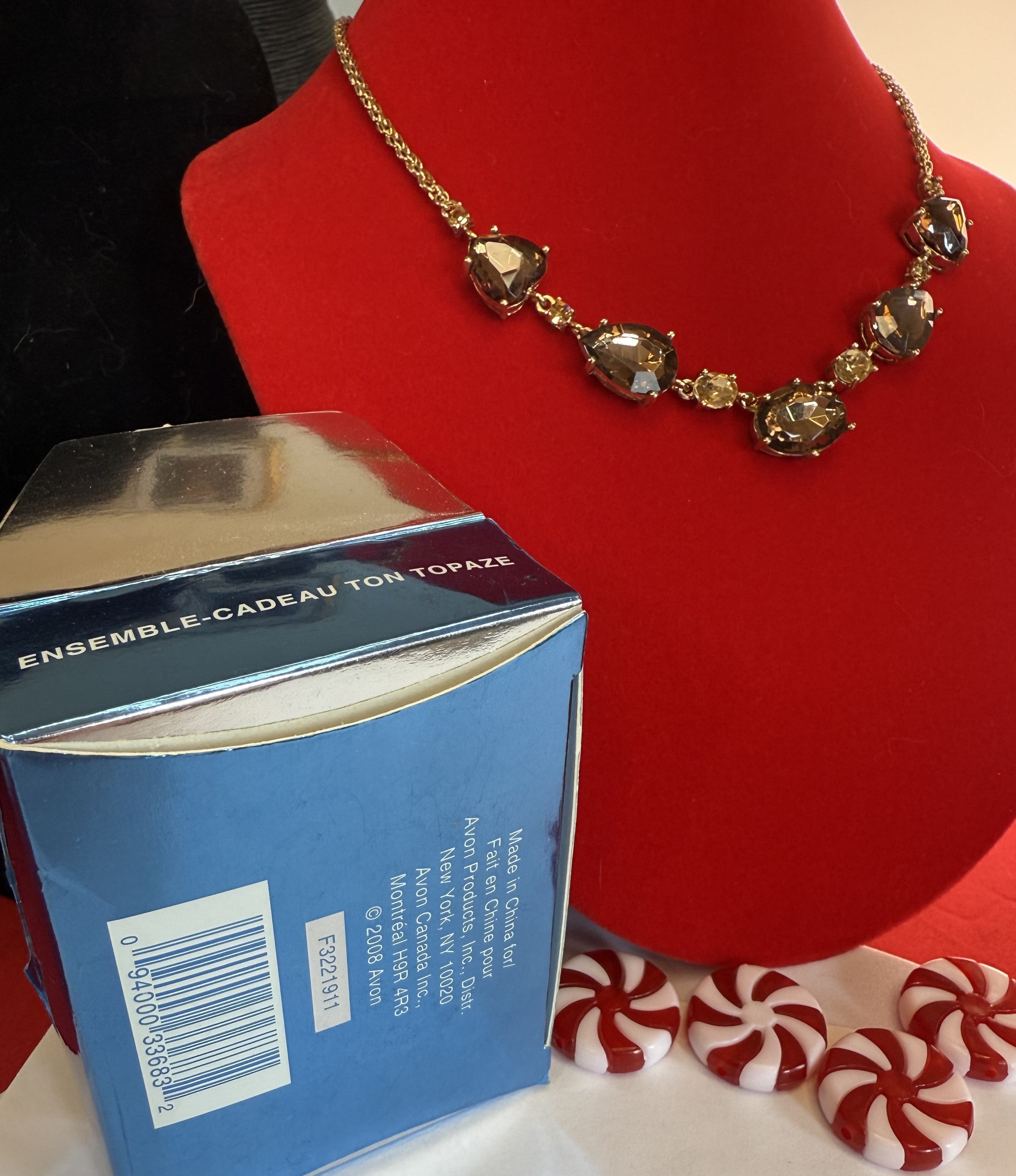 Avon - In Box, Topax Jewelry Set - Pierced Earrings and Neckalce