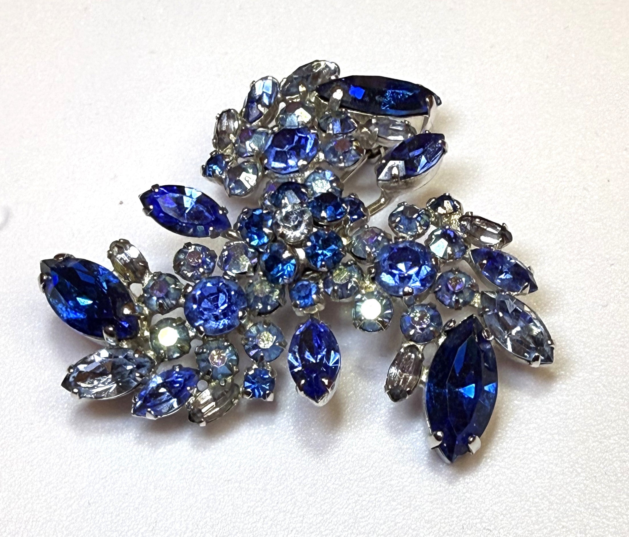 Sherman Signed Vintage Blue Rhinestone Brooch, Pinwheel Vintage, Excellent Condition