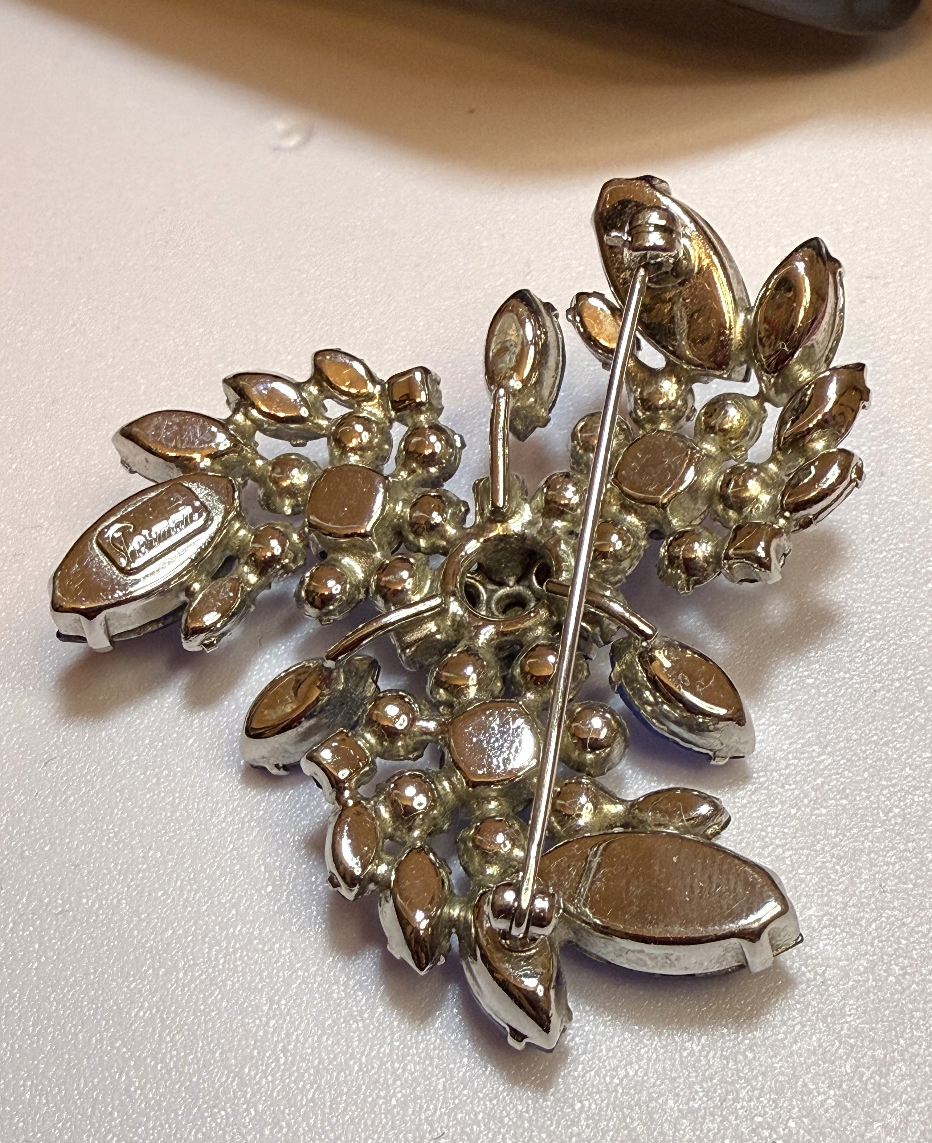 Sherman Signed Vintage Blue Rhinestone Brooch, Pinwheel Vintage, Excellent Condition