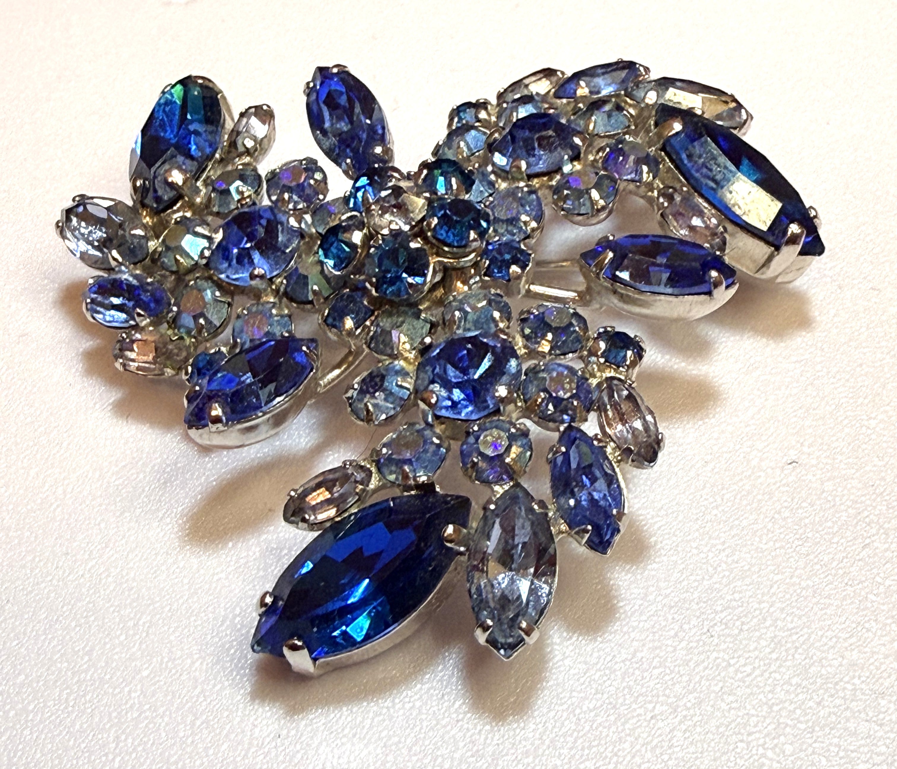 Sherman Signed Vintage Blue Rhinestone Brooch, Pinwheel Vintage, Excellent Condition