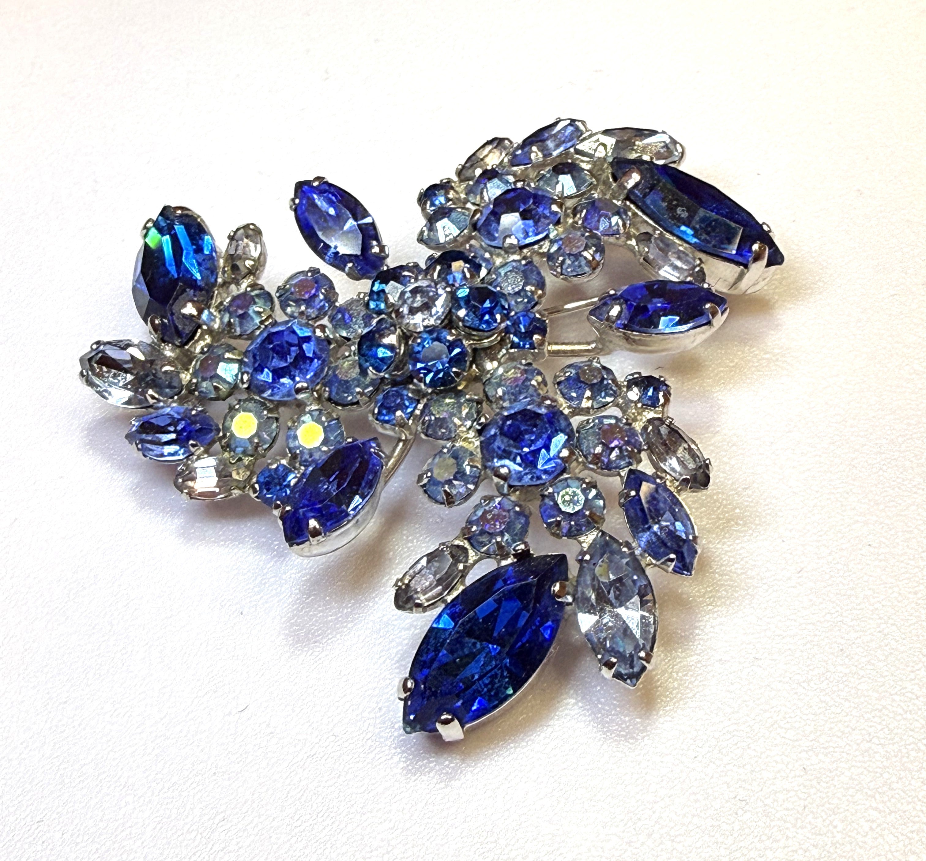 Sherman Signed Vintage Blue Rhinestone Brooch, Pinwheel Vintage, Excellent Condition