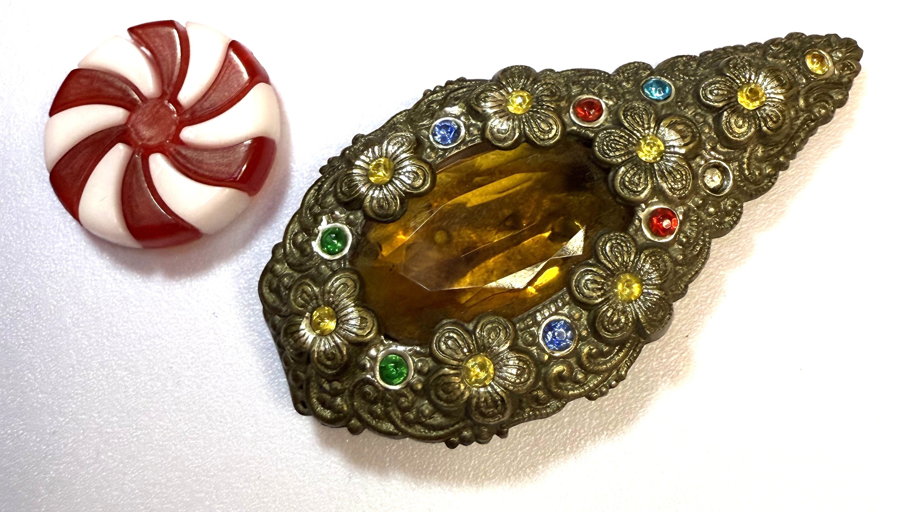 Rare Dress Clip - 1920s are earlier - stunning Austrian or Czech Stones.. A teardrop keepsake over 100 years old!