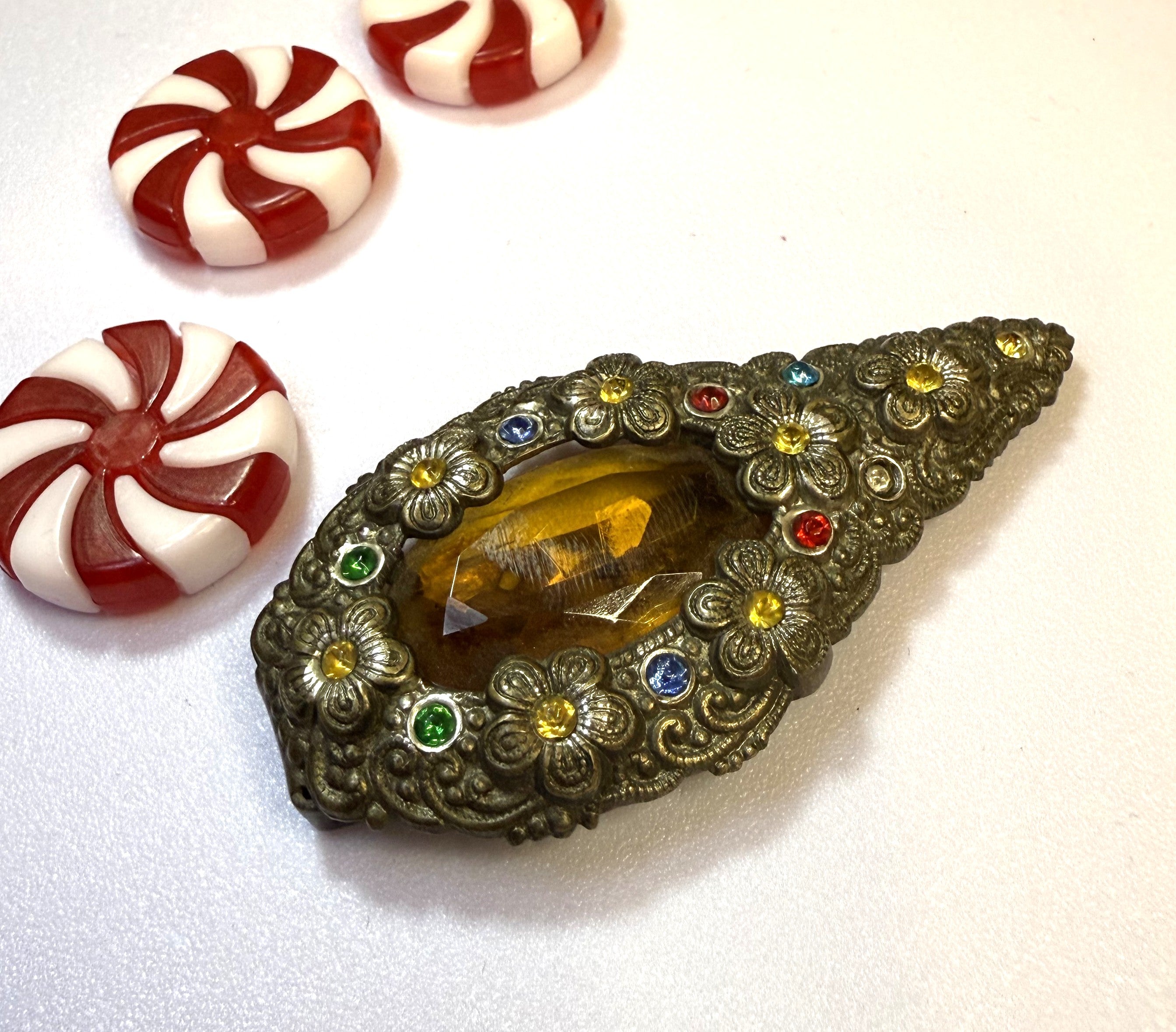 Rare Dress Clip - 1920s are earlier - stunning Austrian or Czech Stones.. A teardrop keepsake over 100 years old!