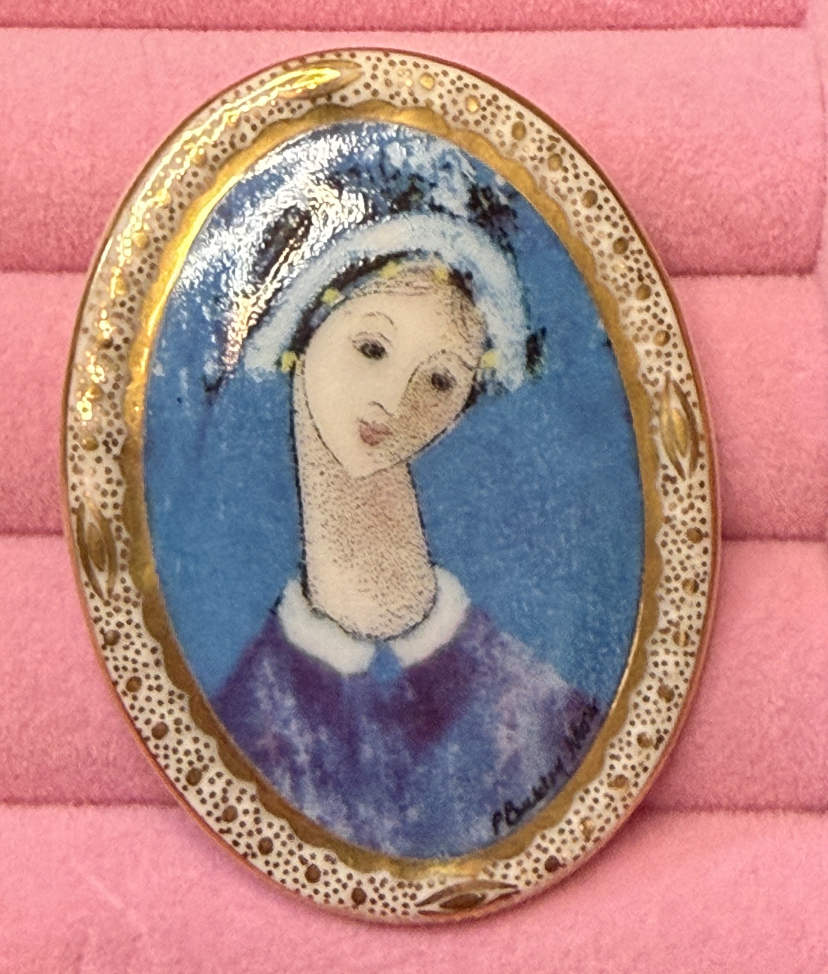 Blue Madonna Collector Brooch by P Buckley Moss Society, 1997