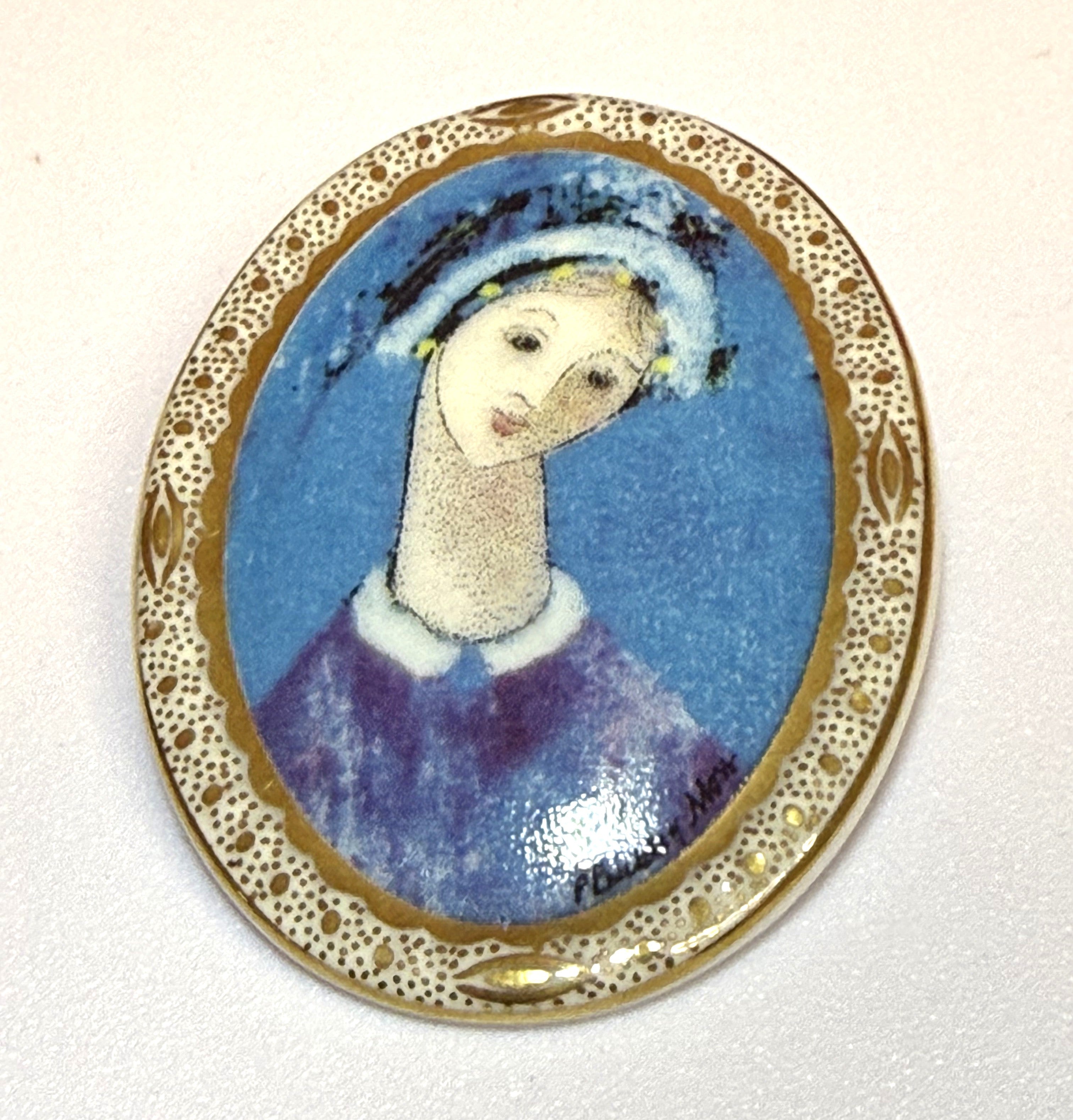 Blue Madonna Collector Brooch by P Buckley Moss Society, 1997