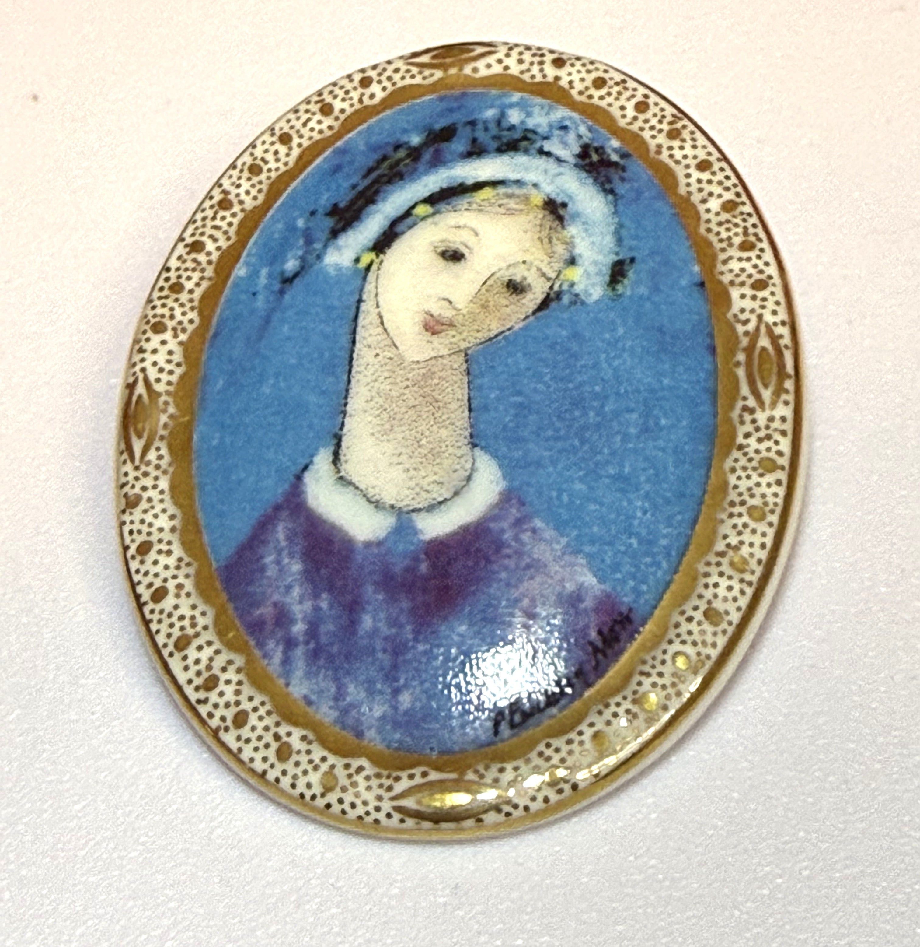 Blue Madonna Collector Brooch by P Buckley Moss Society, 1997