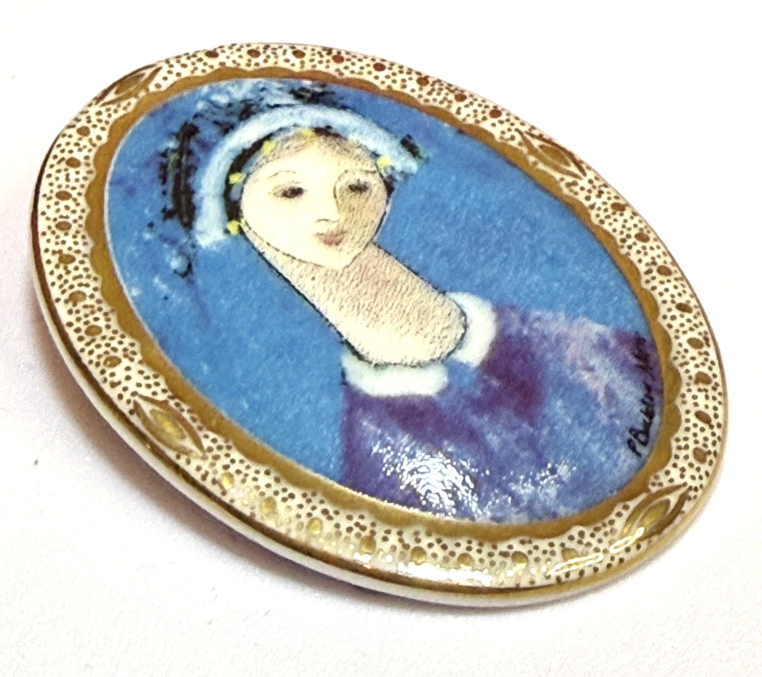 Blue Madonna Collector Brooch by P Buckley Moss Society, 1997