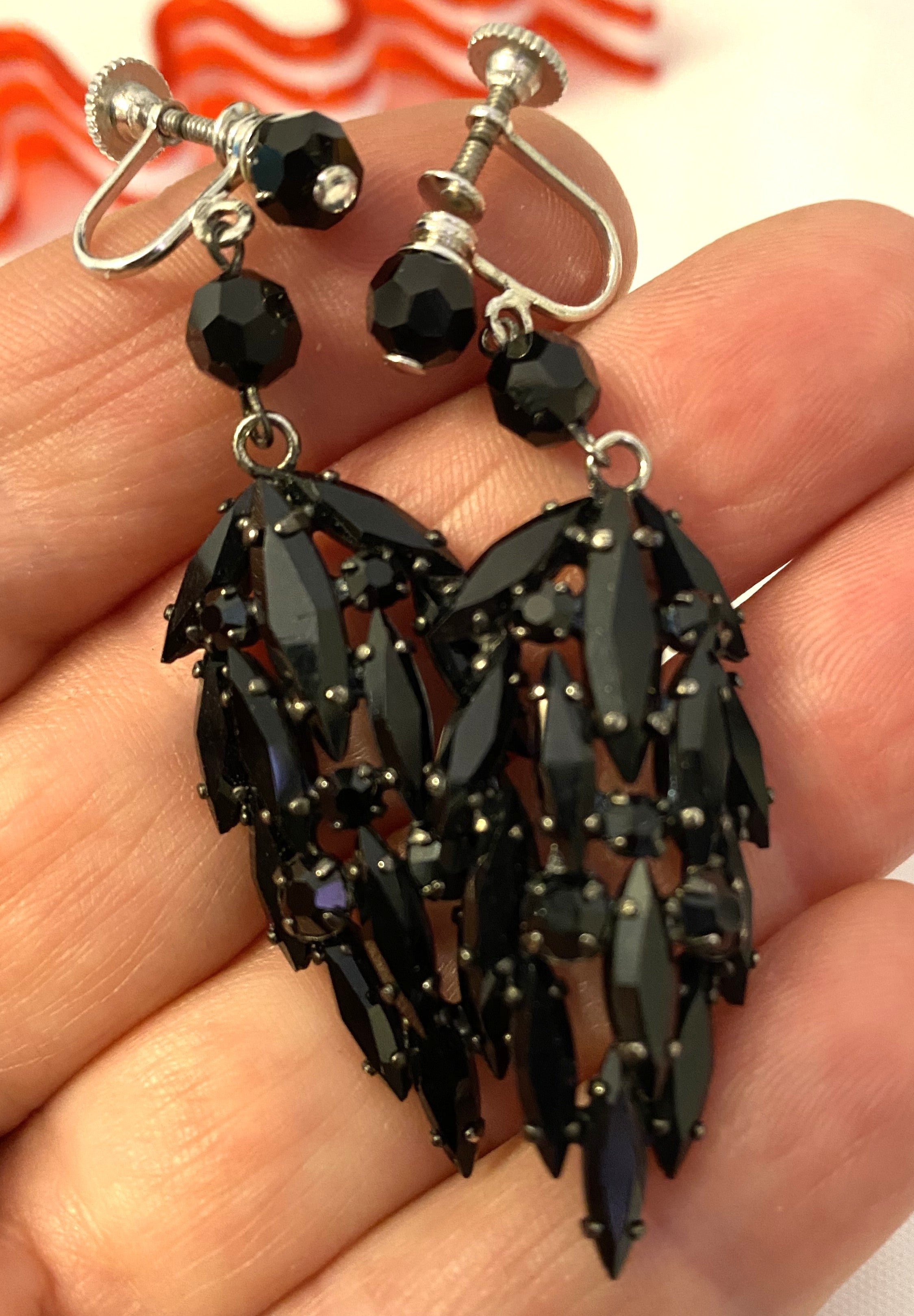 Gorgeous Vintage Avon of Belleville Black Screwback Earrings - 1950s, Boucher Designer - Peppermint-Twist-Vintage.com