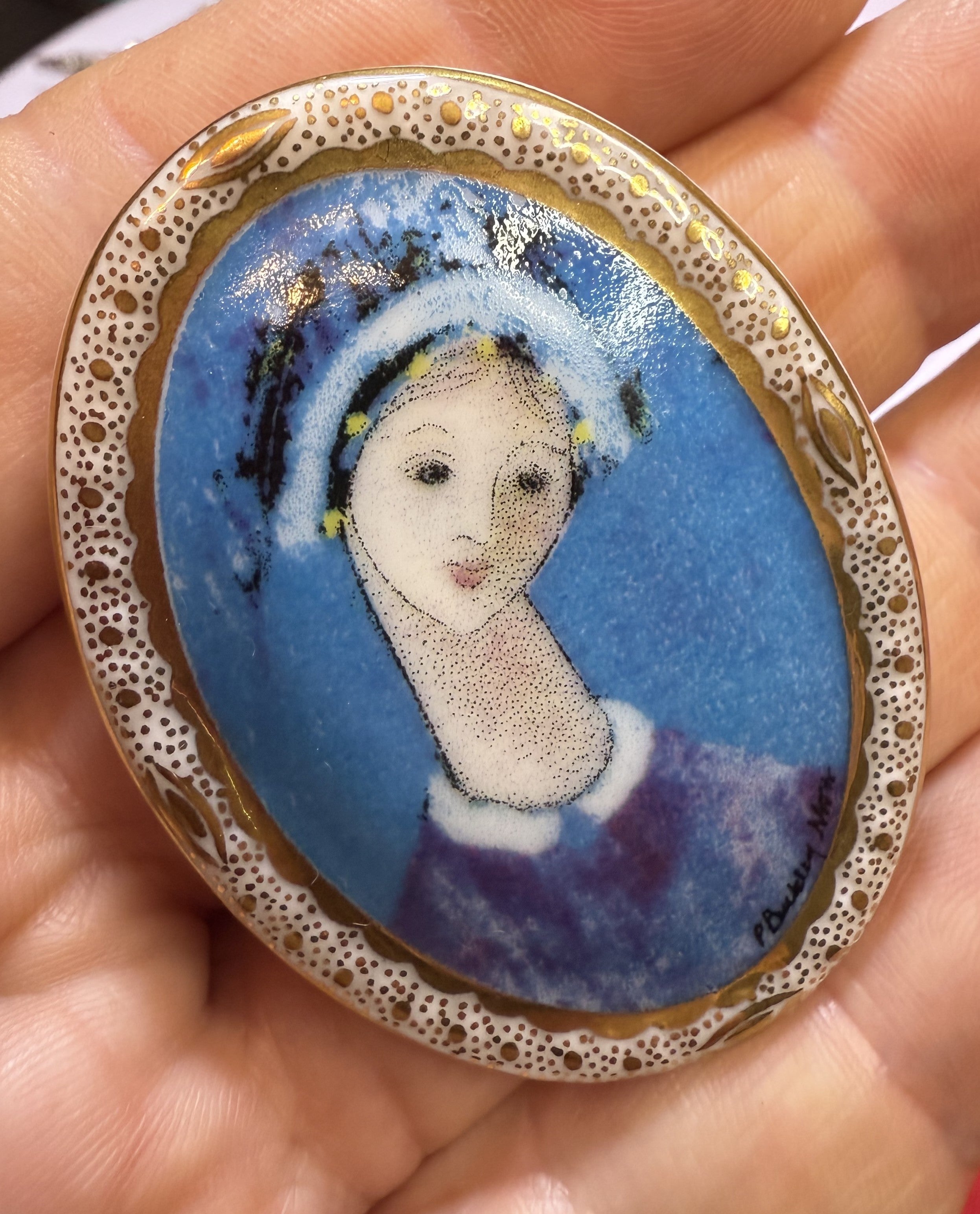 Blue Madonna Collector Brooch by P Buckley Moss Society, 1997