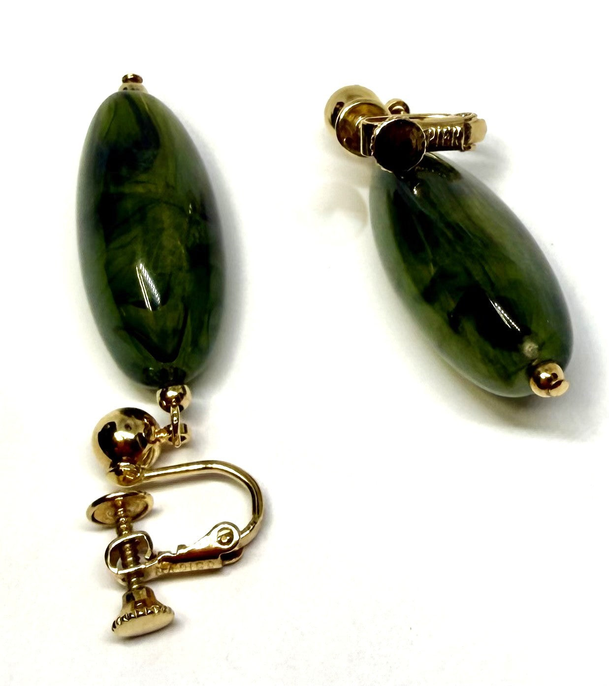 Vintage Napier Green (Jadite style) Dangle Clip on/Push Back Earrings - Excellent Quality