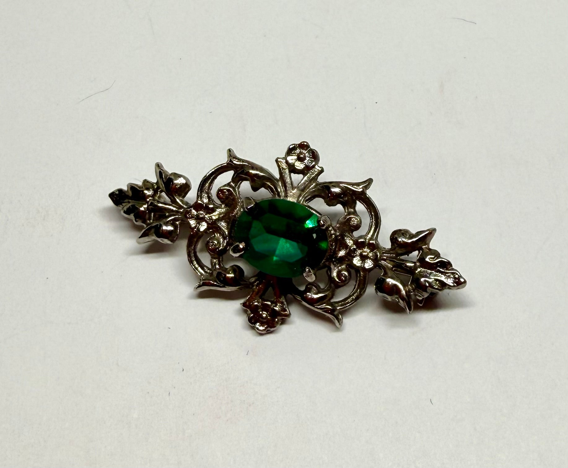Vintage Silver and Green Bar Brooch