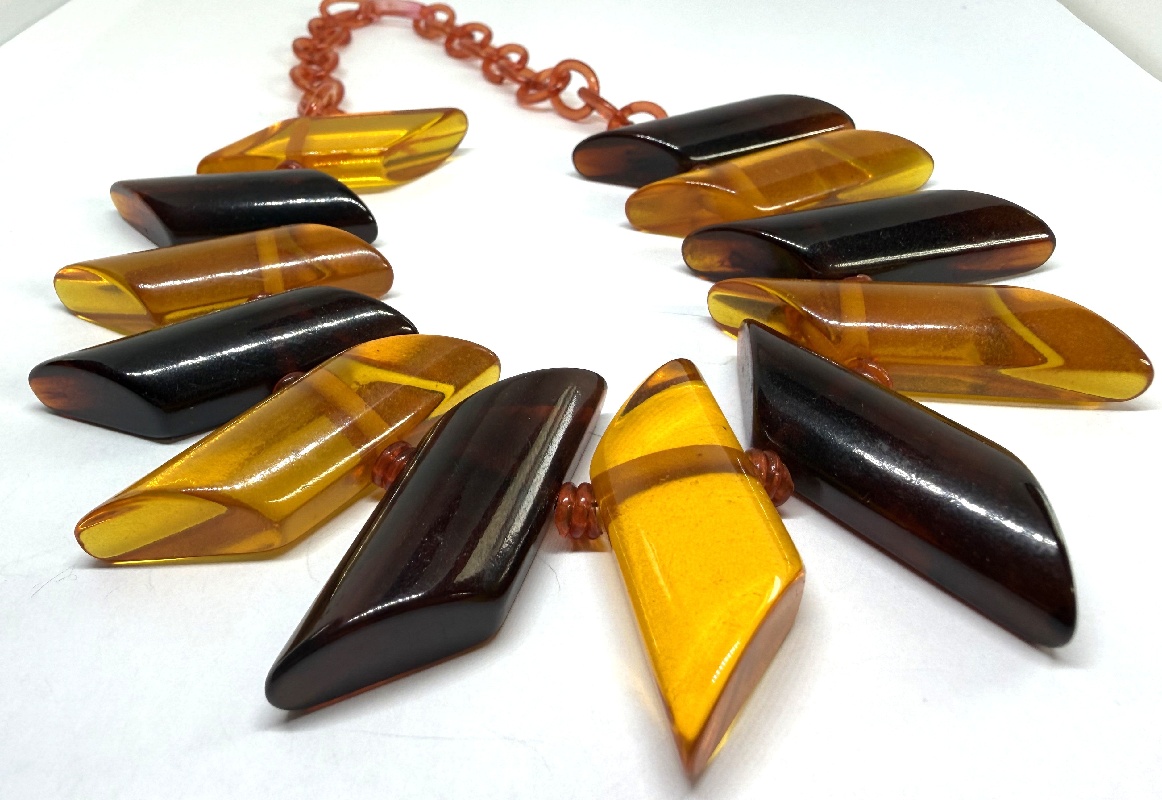 1930s Apple Juice-Tea-Bakelite-Celluloid Necklace, Geometric shaped. Own a rare piece of history