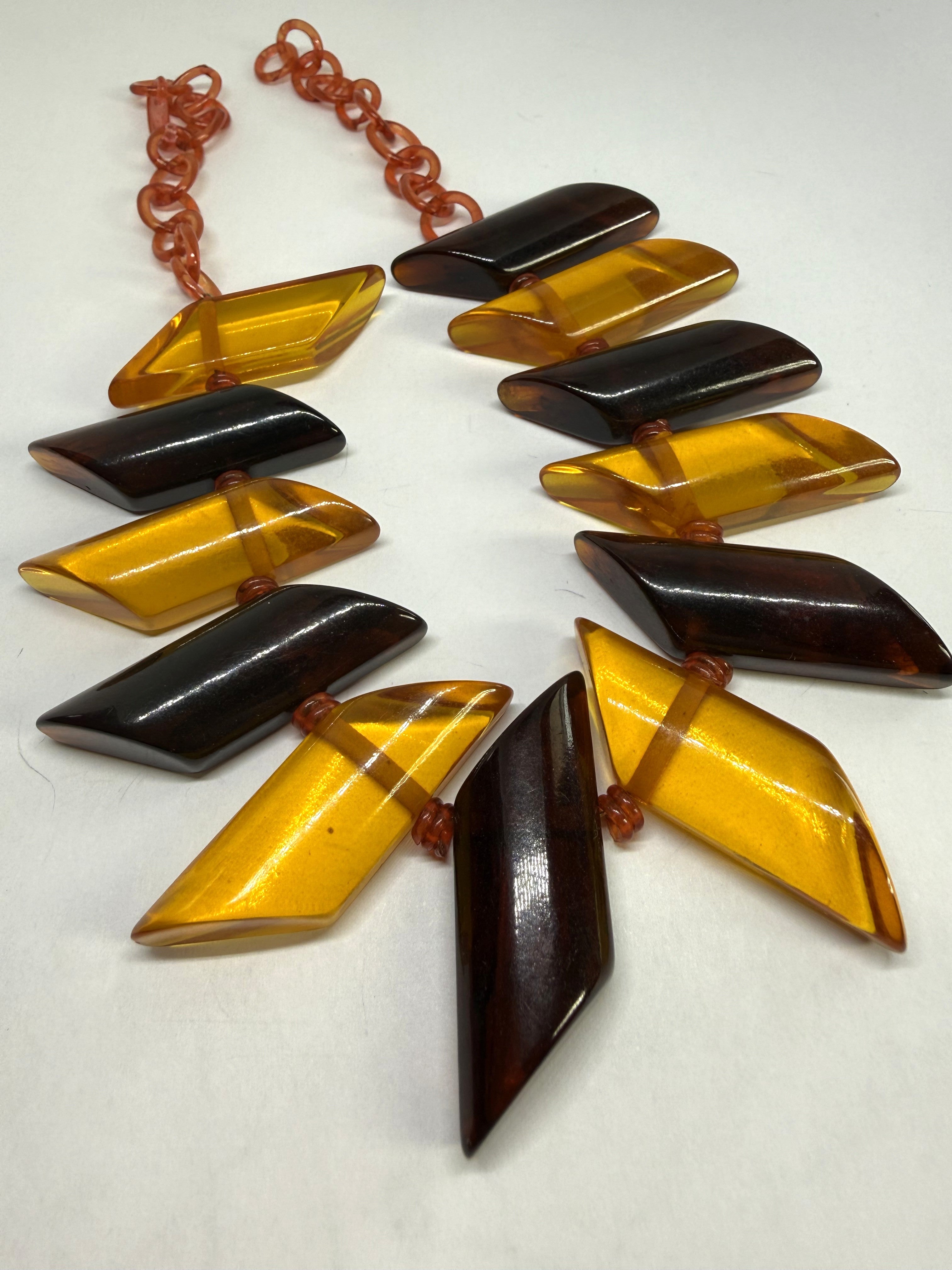 1930s Apple Juice-Tea-Bakelite-Celluloid Necklace, Geometric shaped. Own a rare piece of history