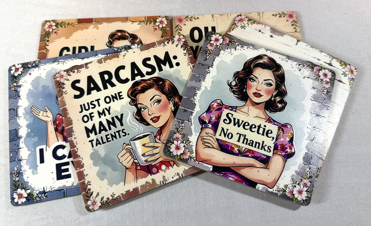 Coaster Set - Set of Six Retro Theme Coasters - Peppermint-Twist-Vintage.com